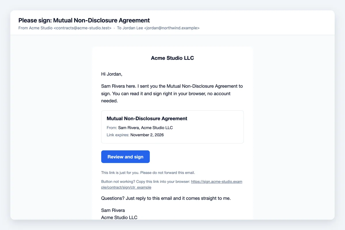 The signing email